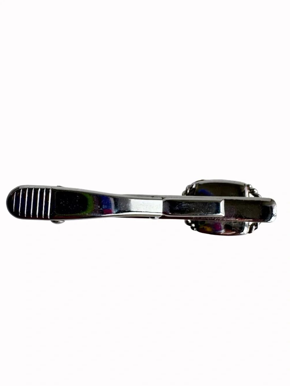 Vintage Cobalt Blue Cloisonne Tie Clip Silver Tone Textured Enamel Bar Groom